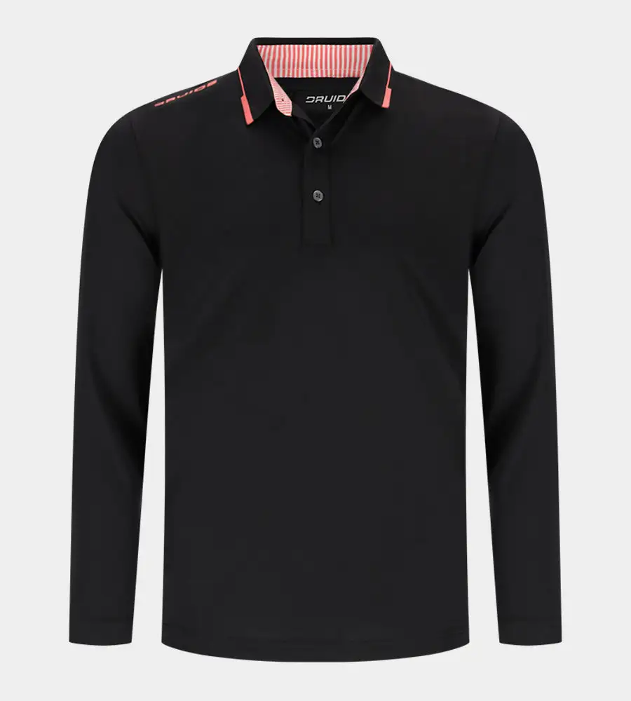 7534e833bbf182717c12057ce5e1d546c0229263 LEADER LONG SLEEVE POLO - BLACK/PINK - Image 1