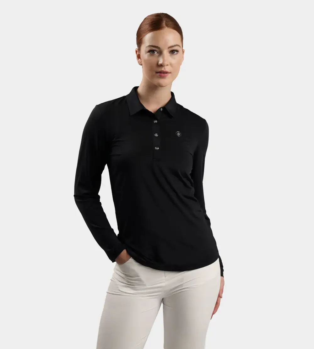 b620437a21ede04700d1a082633903ad3001fa40 LADIES ELITE LONG SLEEVE POLO - BLACK - Image 1