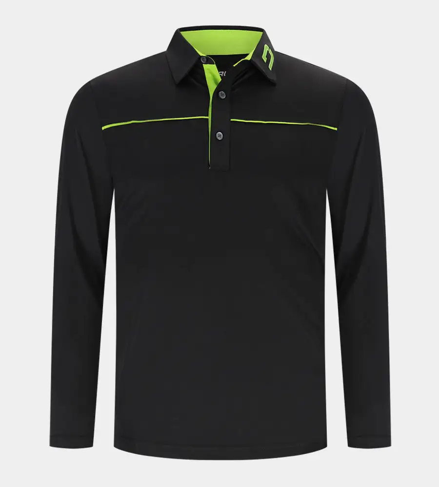 cfba30d7eb0267b29dc9940e0a5559528f6749c8 BLOCK PIQUE LONG SLEEVE POLO - BLACK/LIME - Image 1