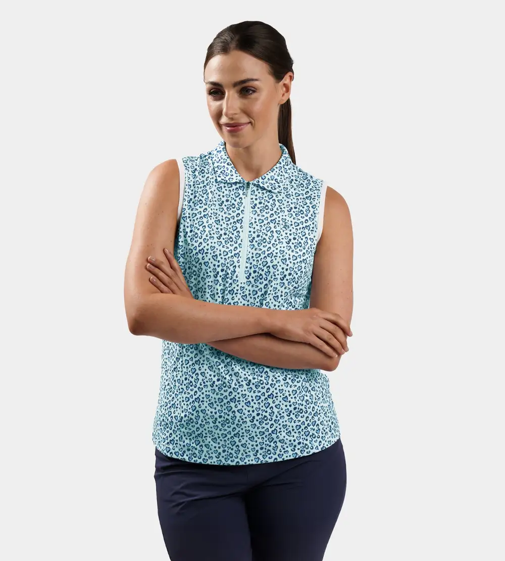d3d06f4bfa3020507479882a5c949f4a093414a5 LADIES HEART SLEEVELESS POLO - BLUE - Image 1
